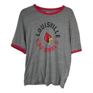 Russell Men's T-Shirt Louisville Cardinals Red Grey L Large Short Sleeve